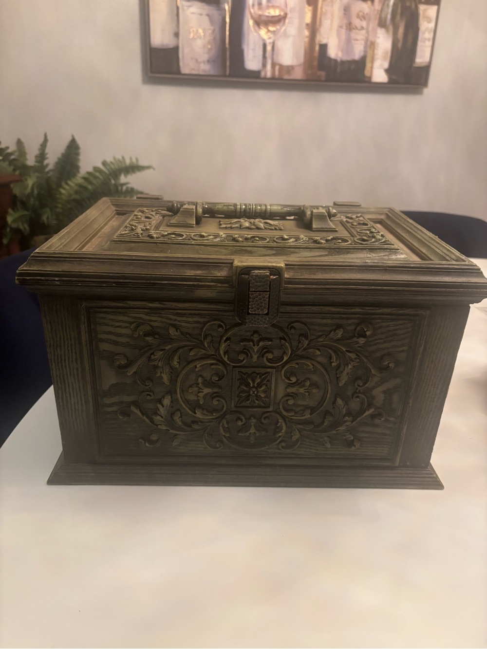 Vintage MCM Max Klein Ornate Faux Wood Plastic Sewing Storage Chest Box 12"x8"x7